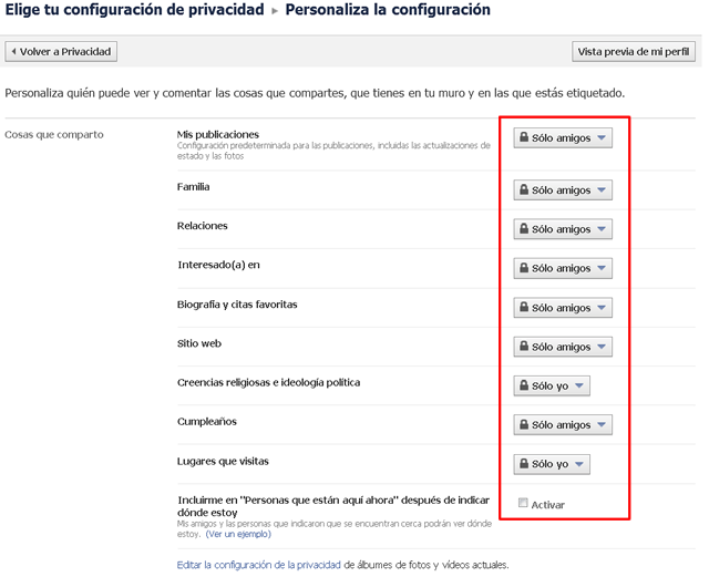 Configurando privacidad Facebook