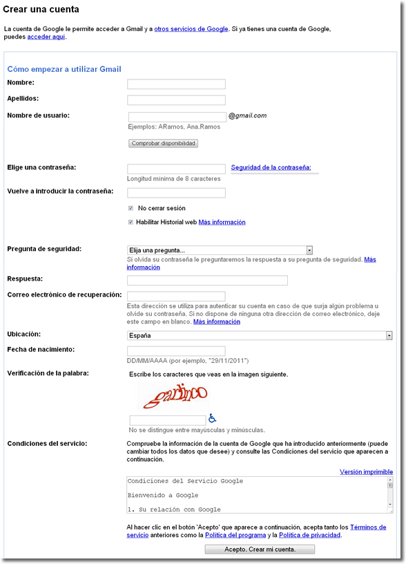 Crear cuenta de Gmail