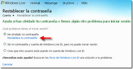 Recuperar contraseña en Messenger