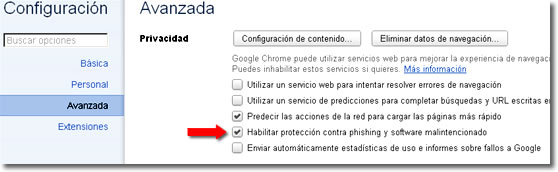 Anti phishing en Chrome