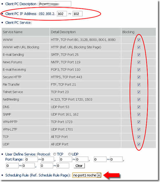 Franjas horarias en el router