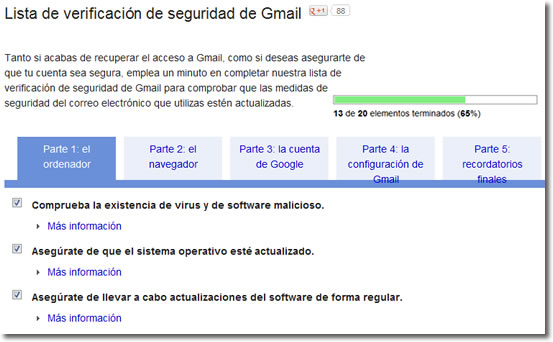 Lista de verificación de seguridad de Gmail