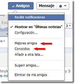 Amigos y conocidos en Facebook