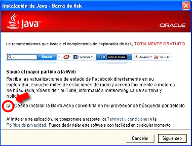 Java y la barra de herramientas Ask