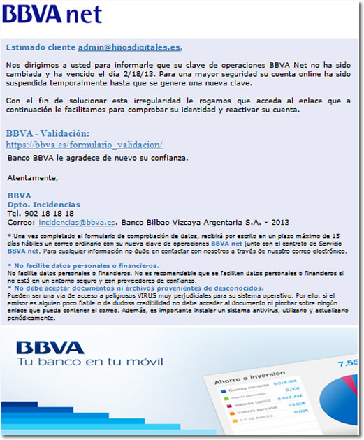 phishing BBVA y cómo reaccionó mi navegador