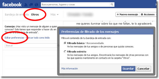 Mensajes privados de desconocidos en Facebook