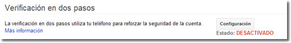 Google account y la verificación en dos pasos