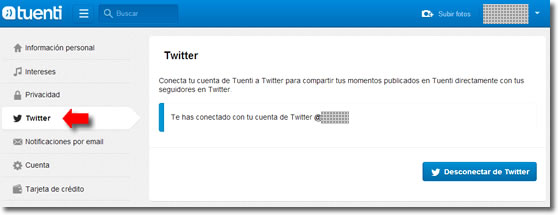 Conexión entre Tuenti y Twitter