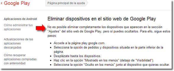 Eliminar dispositivo de Google Play