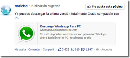 El timo del WhatsApp para PC en Facebook