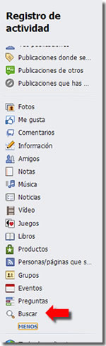 Borrar del registro de actividad las búsquedas que hacemos de Facebook