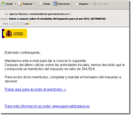 Falso reembolso de impuestos de la Agencia Tributaria