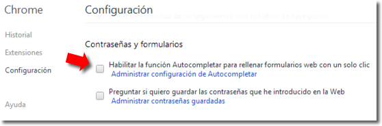 limpiar el historial de formularios en Chrome, Firefox y Explorer