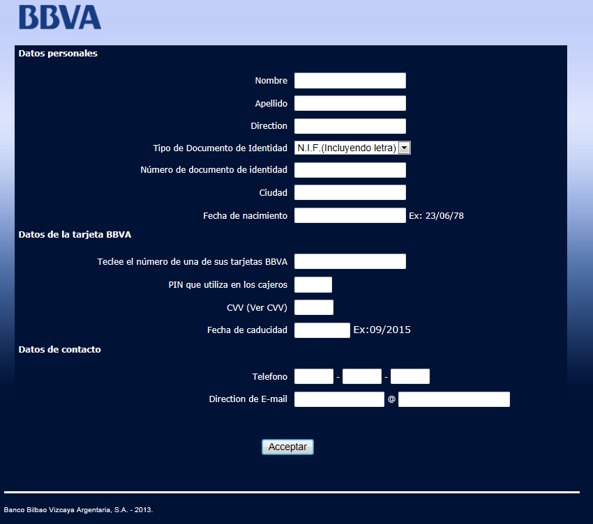 Phishing para el BBVA con la escusa de la seguridad