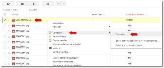 Cómo enviar vídeos por Google Drive