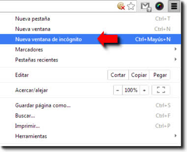 Chrome. Navegación privada