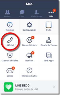 Line Call es la opción para llamar a cualquier número de teléfono