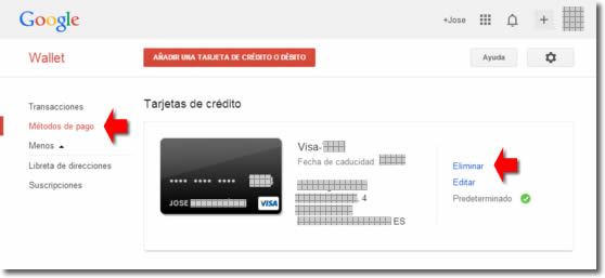 Cancelar método de pago Google Wallet