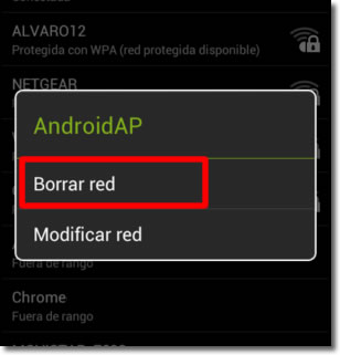 Borra conexiones wifi