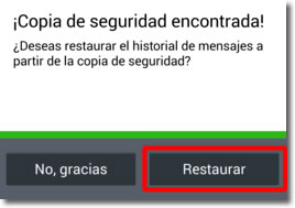 La aplicación realiza periodicamente copias de seguridad que se almacenan en el propio dispositivo