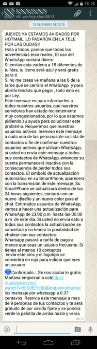 Whatsapp será gratis para quien reenvíe este mensaje