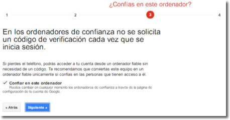 La verificación en dos pasos de Google