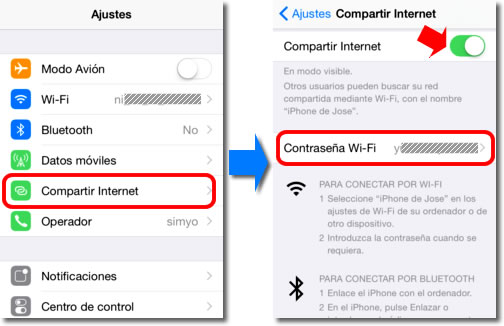 Compartir internet en iPhone iPad