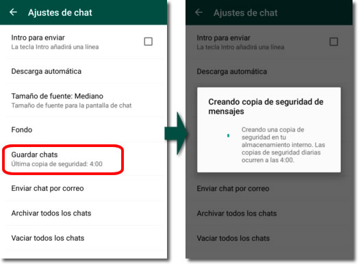 Transferir las conversaciones de whatsapp entre teléfonos Android