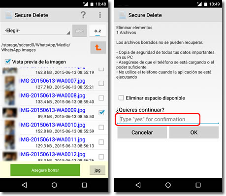 Cómo borrar definitivamente archivos en Android