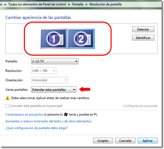 Extender el escritorio del PC a otra pantalla en Windows