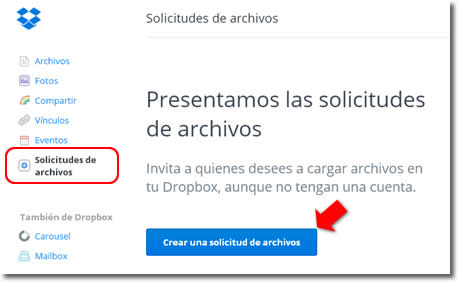 Podemos solicitar a cualquier persona que suba archivos a nuestro DropBox