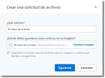 Podemos solicitar a cualquier persona que suba archivos a nuestro DropBox