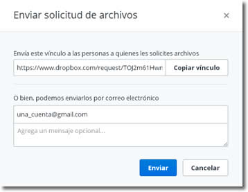 Podemos solicitar a cualquier persona que suba archivos a nuestro DropBox