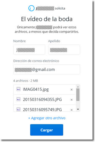 Podemos solicitar a cualquier persona que suba archivos a nuestro DropBox