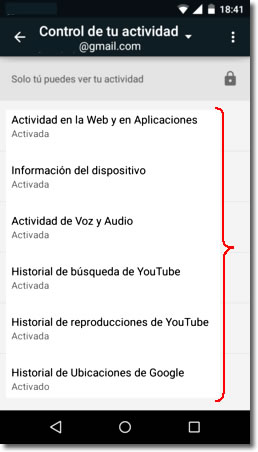 Comprueba si queda guardado en Google todo lo que haces con tu Android