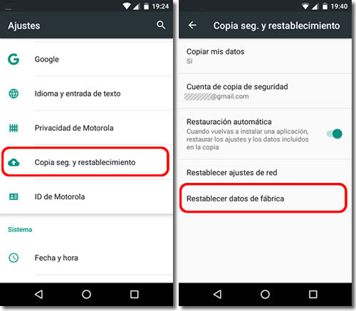 Restaurar un dispositivo Android a su estado de fábrica