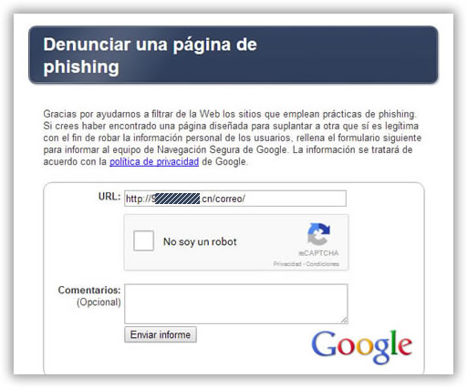 Denuncia el phishing