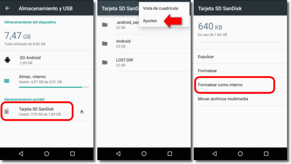 Indulgente De vez en cuando Mojado Gana espacio formateando la tarjeta SD como memoria interna en Android 6 -  Hijos Digitales