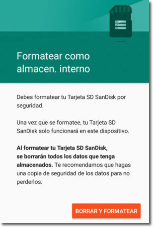Formatear la tarjeta SD como memoria interna en Android 6