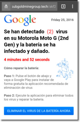 Su teléfono está infectado y la batería ha sufrido daños. ¡FALSO!