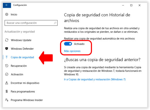 Copia de seguridad automática de tus archivos con Windows 10