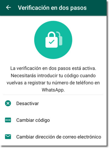 Whatsapp también incluye la verificación en dos pasos