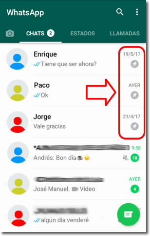 La chincheta de Whatsapp nos permite fijar conversaciones