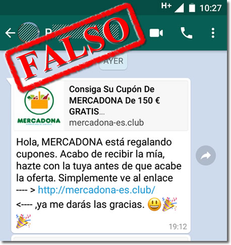 Ni Mercadona ni otras marcas regalan cupones por Whatsapp