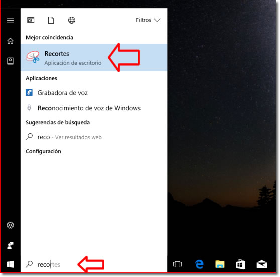 Recortes es la herramienta de Windows para hacer capturas de pantalla