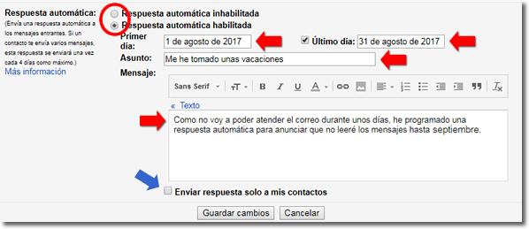 Haz que Gmail responda por ti un mensaje preestablecido