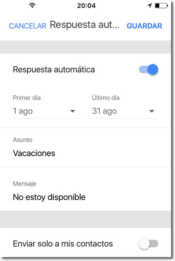 Haz que Gmail responda por ti un mensaje preestablecido