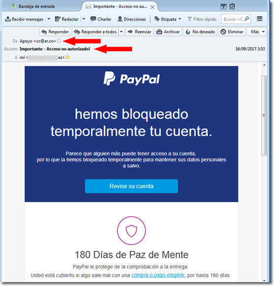 Hemos bloqueado temporalmente tu cuenta PayPal