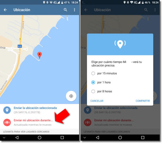 Comparte con Telegram tu ubicación de forma continua