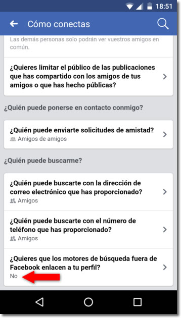 No quiero que aparezca mi nombre de Facebook en los buscadores